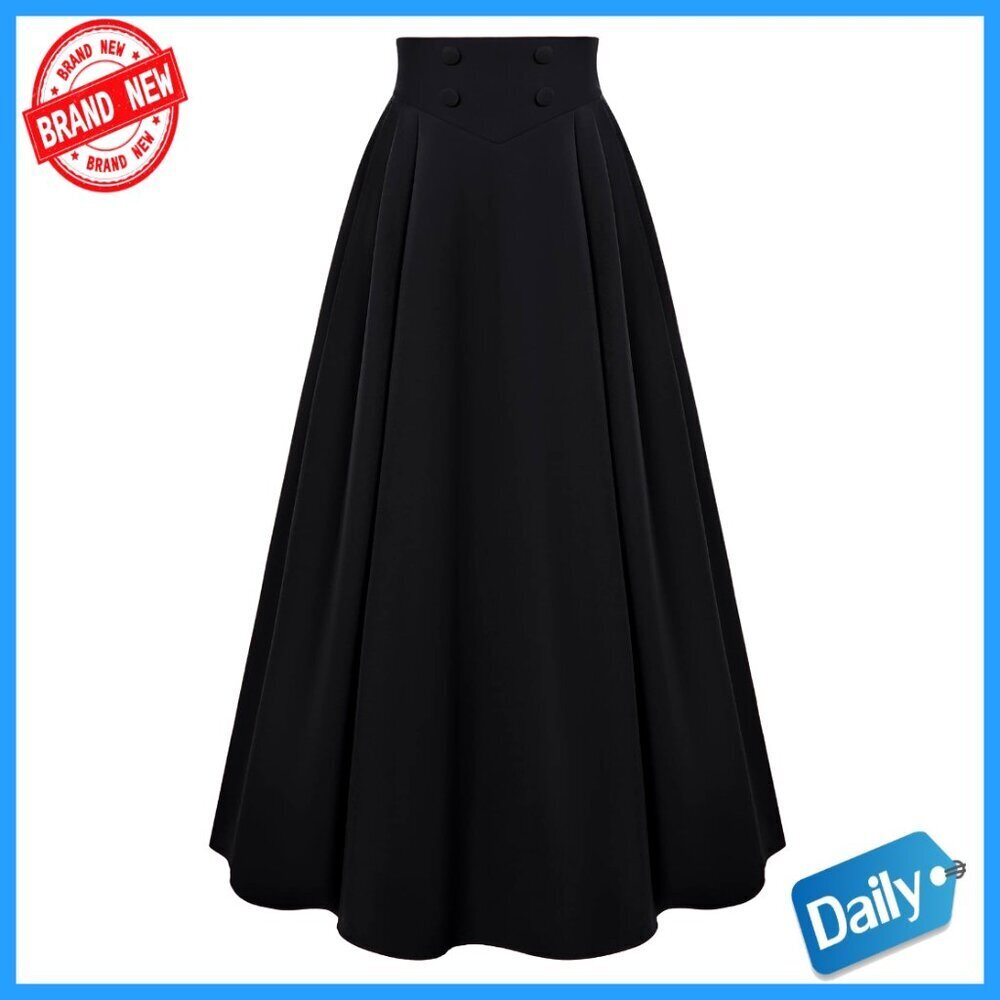 High Waisted Maxi Skirt with Pockets, Victorian Renaissance Style, Elastic Waist
